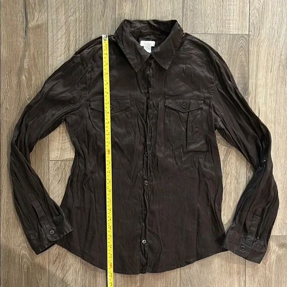 CHICO’S Crinkled Look Women’s Brown Button Down Blouse - Picture 3 of 5